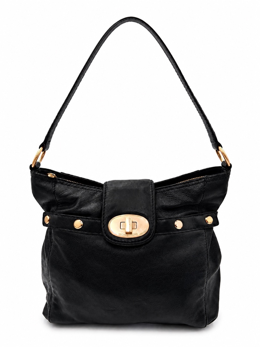 Michael Kors Chandler Black Pebbled Leather Hobo Shoulder Bag Gold Studded Y2K